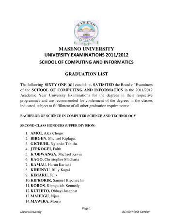 Bachelor Programmes List - Maseno University