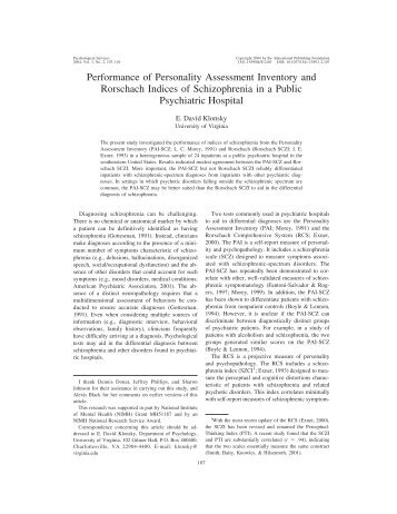 Performance of Personality Assessment Inventory and Rorschach ...