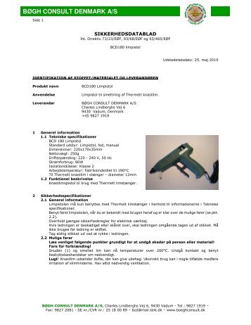 Datablad BCD180 Pistol - BÃ¸gh Consult Denmark A/S