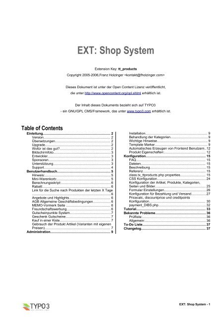 EXT: Shop System - Architektur macht Schule