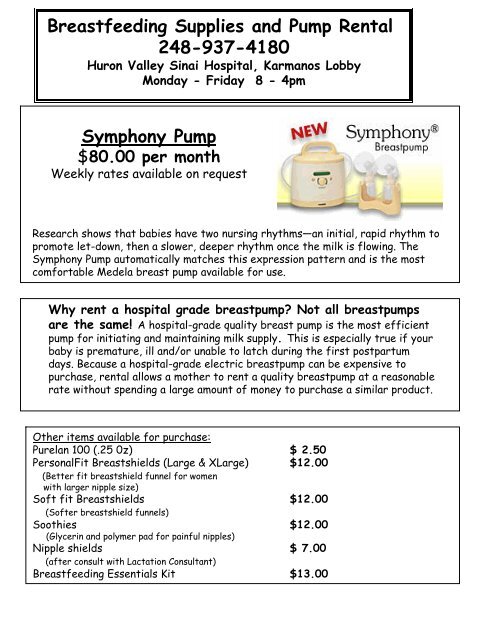 Supplies and Breast Pump Rental (PDF) - Huron Valley-Sinai Hospital