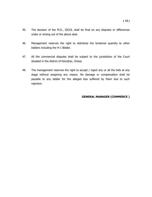 2. The General Bid format and Price Bid format submitted ... - Tender