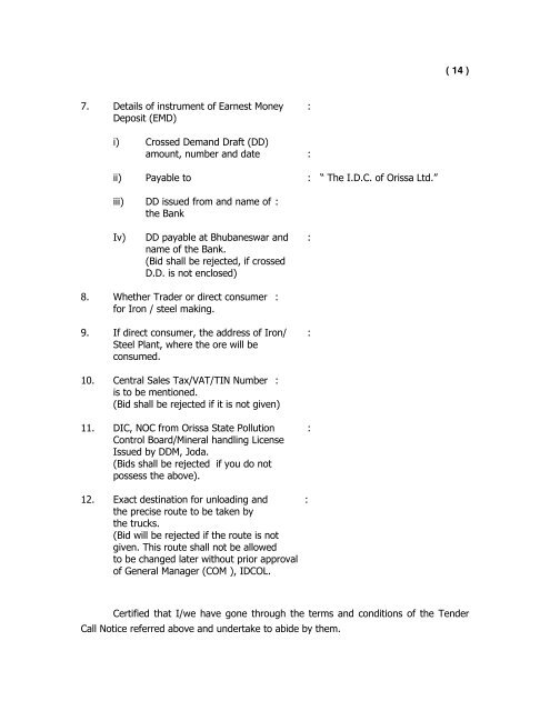 2. The General Bid format and Price Bid format submitted ... - Tender
