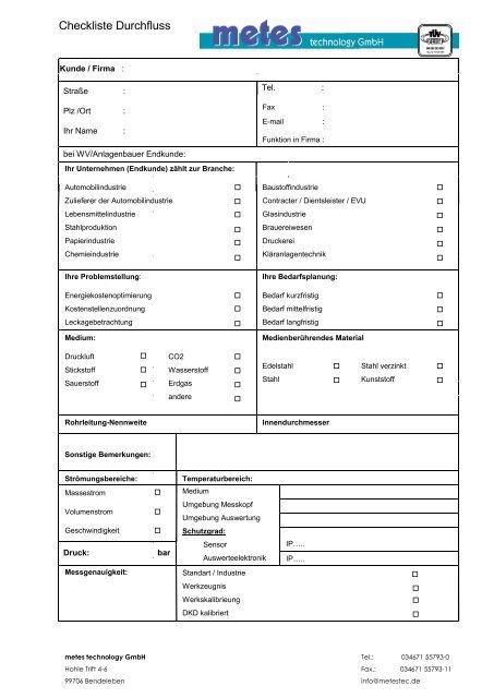 Checkliste Durchfluss - metes technology GmbH