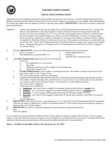 FOR HIRE FISHING PERMIT APPLICATION INSTRUCTIONS
