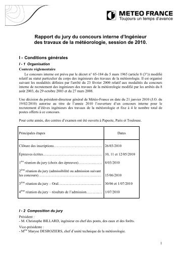 Rapport de jury - Ecole Nationale de la Météorologie - Météo France