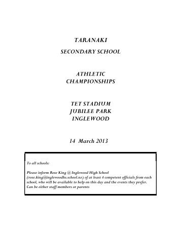 tsssa athletics programme - Taranaki Secondary School Sport ...