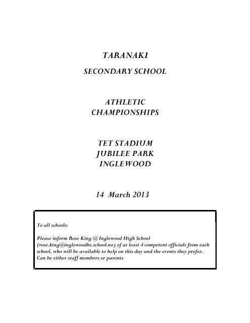 tsssa athletics programme - Taranaki Secondary School Sport ...