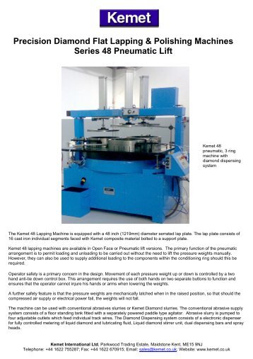 Kemet 48 diamond lapping machine pneumatic lift datasheet