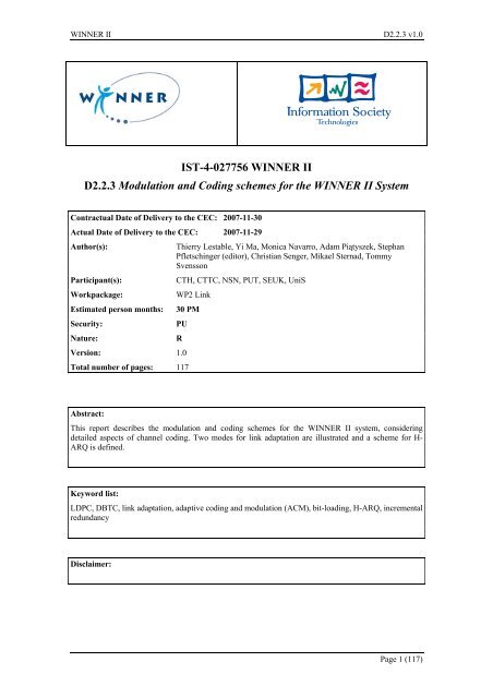 Modulation and Coding schemes for the WINNER II System