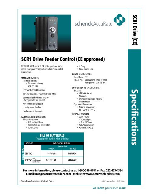 Speed Controller Data Sheets scr1 drive feeder speed control data sheet - Schenck AccuRate