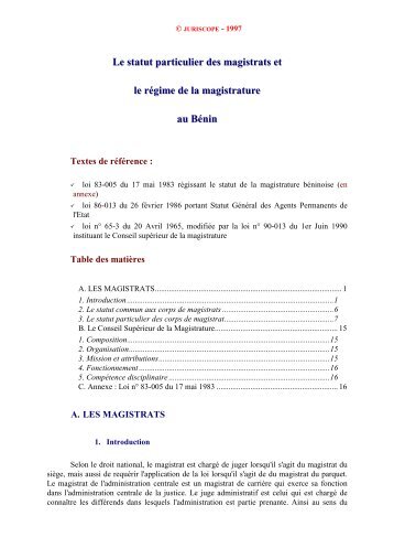 Le statut particulier des magistrats et - Juriscope