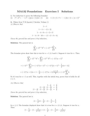 MA132 Foundations Exercises I Solutions - Of the Clux