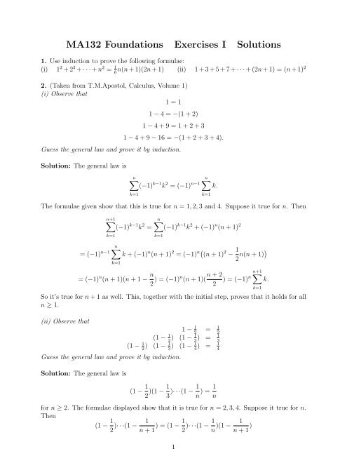 MA132 Foundations Exercises I Solutions - Of the Clux