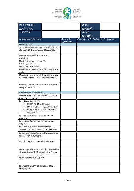 PROCEDIMIENTO DE AUDITORÃA INTERNA - OEI