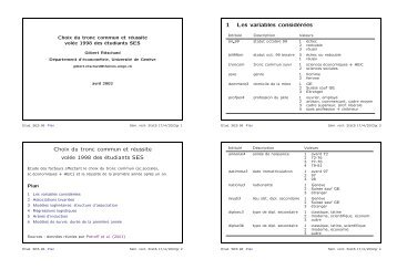 Choix du tronc commun et réussite volée 1998 des étudiants SES 1 ...