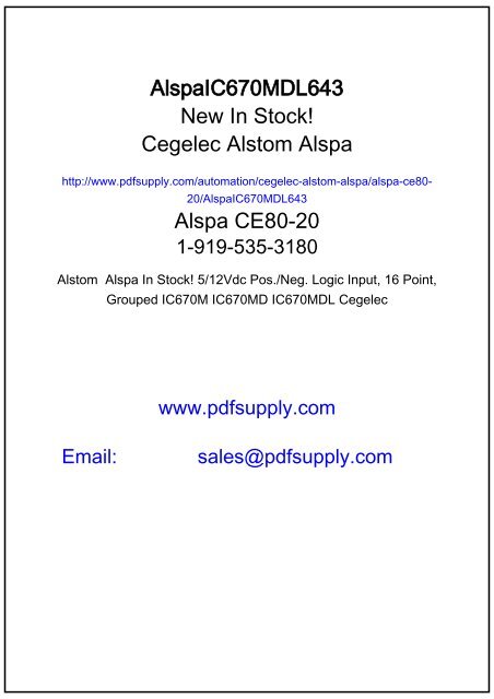 Alspa CE80–20 FIP Bus Interface Unit User's Manual