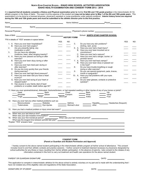 Physical Exam form - North Star Charter School