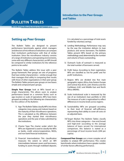 THE MICROBANKING BULLETIN No. 20 - Microfinance Information ...