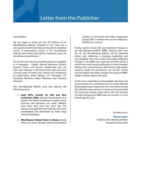 THE MICROBANKING BULLETIN No. 20 - Microfinance Information ...