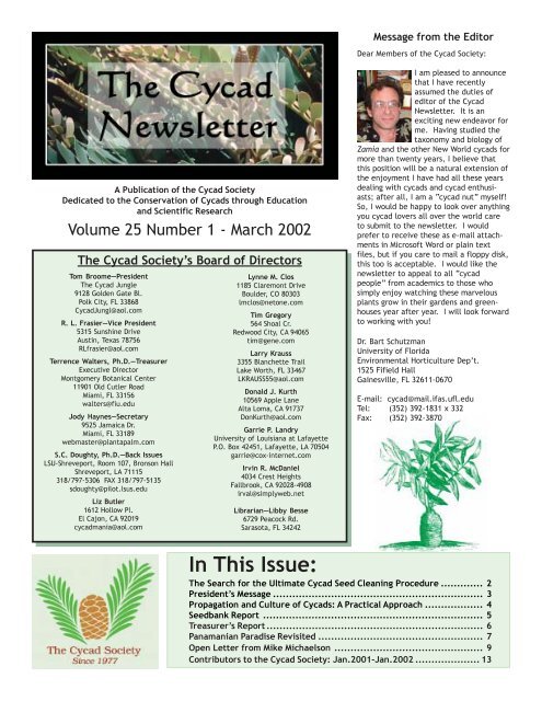In This Issue: - Cycad Society