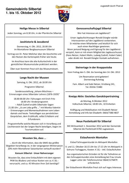 Monatliche Gemeindezeitung - Oktober 2012 I - Silbertal