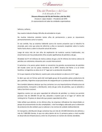 Discurso del Ing. López Anadón, Presidente del IAPG, con motivo ...