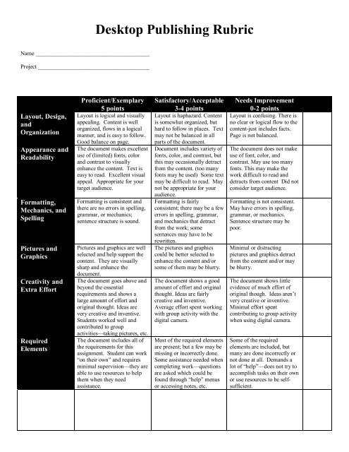 Desktop Publishing Rubric