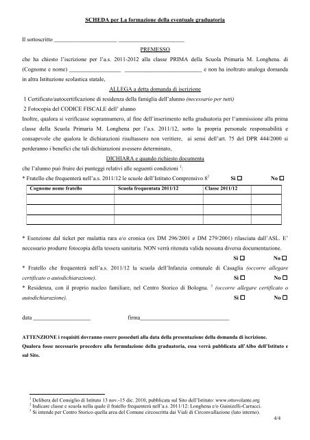 modulo ISCRIZIONE LONGHENA 2011-2012 - Scuola Primaria ...