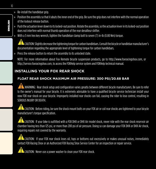 2011 FOX RACING SHOX OWNER'S MANUAL - Bike-Manual.com