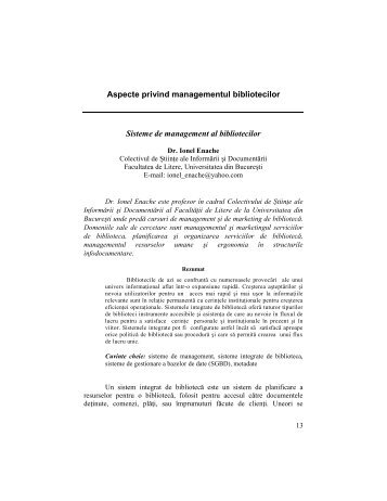 Sisteme de management al bibliotecilor - lisr.ro