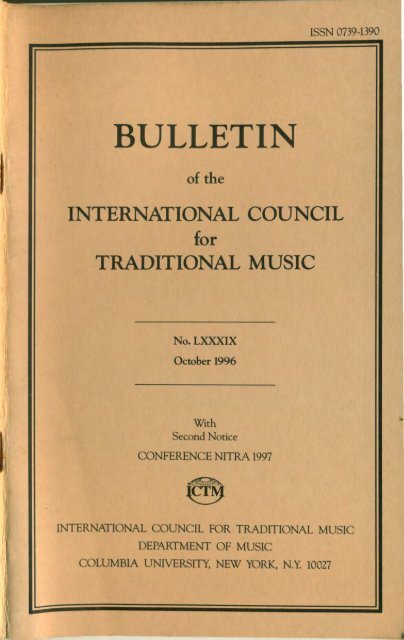 Oct 1996 - International Council for Traditional Music