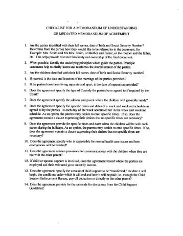 Checklist for Mediated Memorandum of Understanding or ...