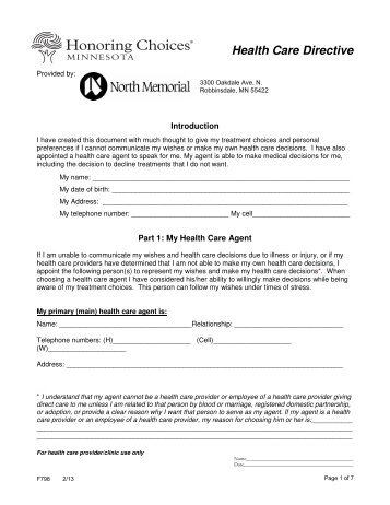 Health Care Directive - North Memorial Health Care