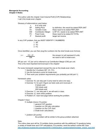 Managerial Accounting Chapter 5 Notes The author calls this ...