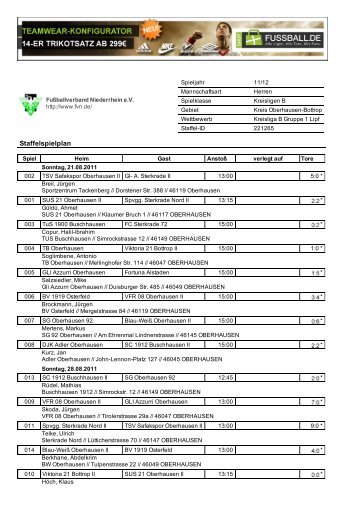 Staffelspielplan Kreisligen B: Kreis Oberhausen-Bottrop (Kreisliga B ...