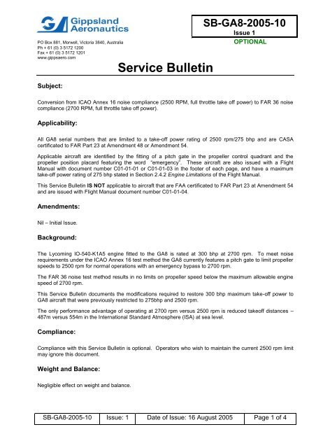 Service Bulletin - GippsAero