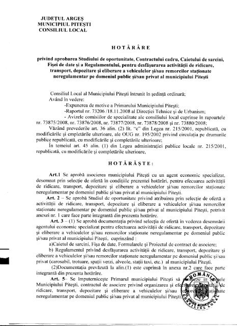 251 - privind aprobarea Studiului de oportunitate, Contractului cadru ...