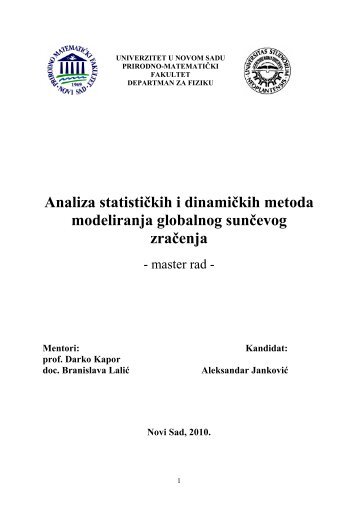Analiza statističkih i dinamičkih metoda modeliranja globalnog ...