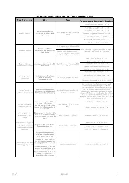 Tableau des Enquêtes Publiques et Concertation ... - Tourcoing