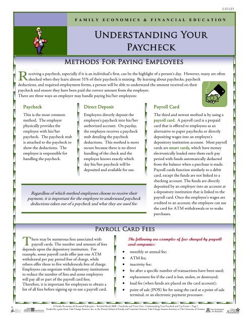 Understanding Your Paycheck Info Sheet 1.13.1.F1 Understanding Your Paycheck Info Sheet 1.13.1.F1