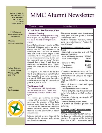 MMC Alumni Newsletter - November 2010 - Miles MacDonell ...