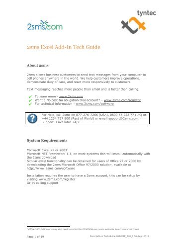 2sms Excel Add-In Tech Guide - the tyntec SMS portal