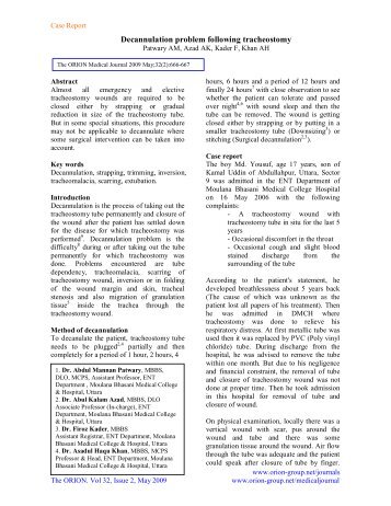 Decannulation problem following tracheostomy - Orion Group