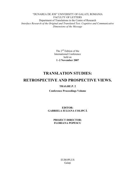 Translation Studies Facultatea De Litere Dunarea De Jos