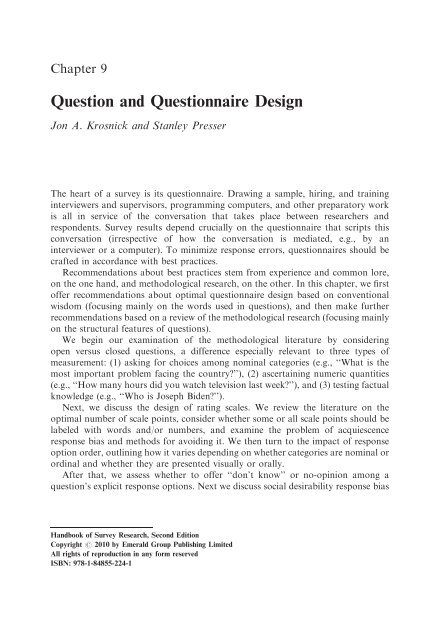 Question and Questionnaire Design - Stanford University