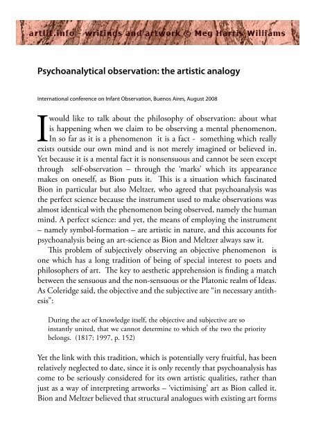 Psychoanalytical observation: the artistic analogy - Artlit