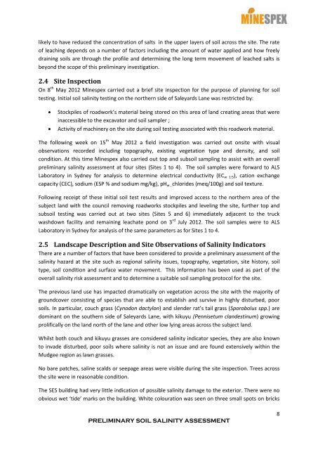 preliminary soil salinity assessment - Mid Western Regional Council