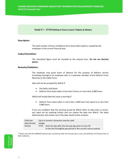 HRMOIR Data Definitions version 1.5 - Public Sector Commission