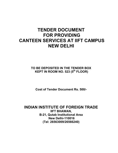 Tender Document For Providing Canteen Services At